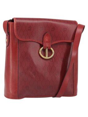 Authentic Christian Dior Honeycomb Canvas Shoulder Bag PVC Red Gold